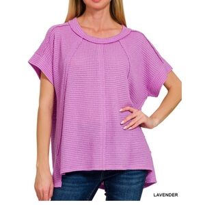 Zenana Outfitters Lavender Waffle Knit Top Size L/XL
